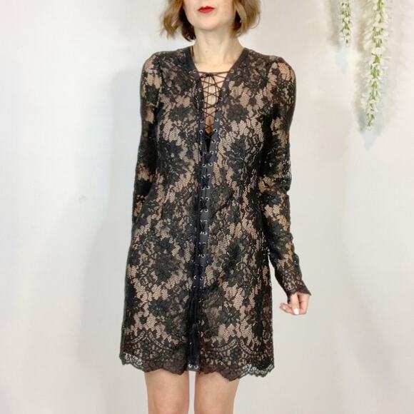 THE JETSET DIARIES x FREE PEOPLE lace dress long sleeve laceup v-neck - Picture 6 of 11